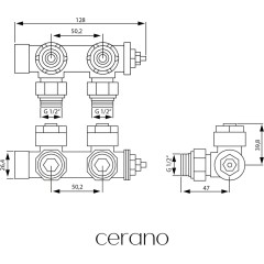 Připojovací sada radiátorového ventilu s termostatickou hlavicí - středové připojení 50mm - černá matná - 433356