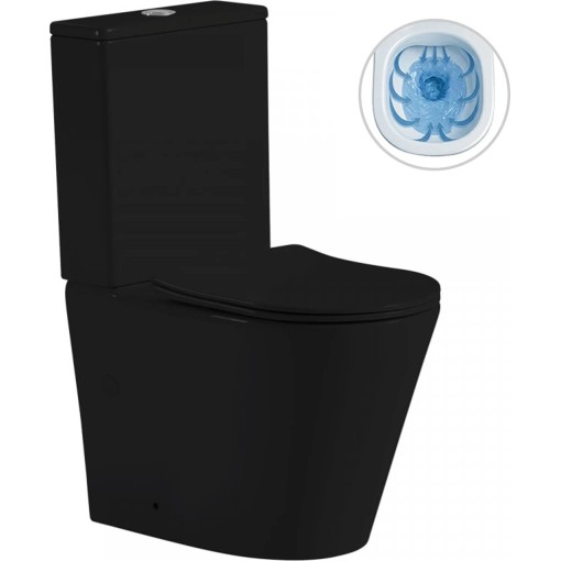 WC kombi Carlito, Rimless + Slim/UF sedátko - spodní/zadní odpad - černá matná - 61x36,5 cm