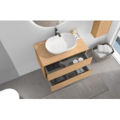 Koupelnová skříňka Carole + deska pod umyvadlo Navira Slim - 18 mm - dub medový - 60x49,8x46 cm