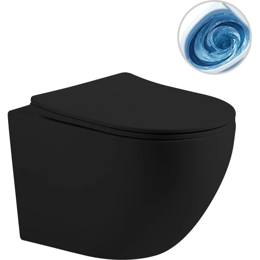 WC závěsné Cesso, Vortex + Slim/UF sedátko - černá matná - 49x36 cm
