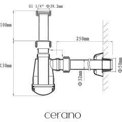Sifon umyvadlový - 5/4" - plast -  DN32-50/250 mm - bílá lesklá