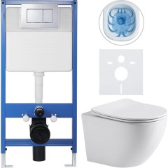 Kompletní podomítkový WC set Lite/Verde - bílá lesklá - WC tlačítko Classic, chrom - předstěnová instalace/sádrokarton - 49x36 cm