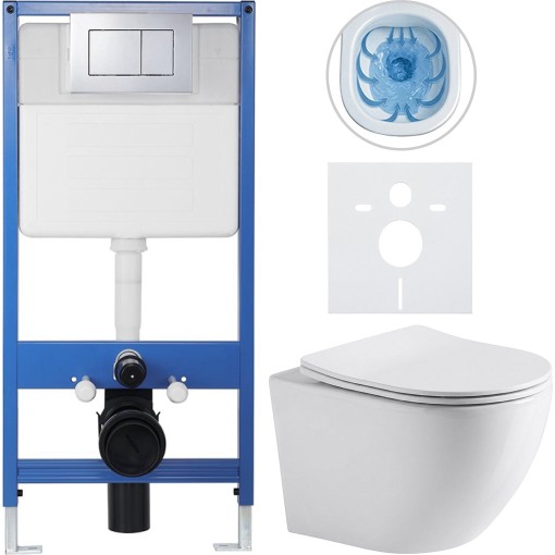 Kompletní podomítkový WC set Lite/Verde - bílá lesklá - WC tlačítko Classic, chrom - předstěnová instalace/sádrokarton - 49x36 cm