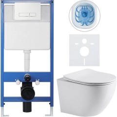 Kompletní podomítkový WC set Lite/Verde - bílá lesklá - WC tlačítko Slim, bílé - předstěnová instalace/sádrokarton - 49x36 cm
