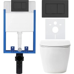 Kompletní podomítkový WC set Lite/Verde - bílá lesklá - WC tlačítko Classic, černé matné - k zazdění - 49x36 cm