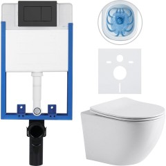 Kompletní podomítkový WC set Lite/Verde - bílá lesklá - WC tlačítko Classic, černé matné - k zazdění - 49x36 cm