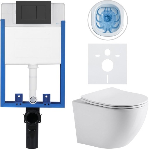 Kompletní podomítkový WC set Lite/Verde - bílá lesklá - WC tlačítko Classic, černé matné - k zazdění - 49x36 cm
