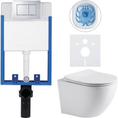 Kompletní podomítkový WC set Lite/Verde - bílá lesklá - WC tlačítko Classic, chrom - k zazdění - 49x36 cm