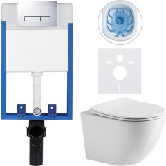Kompletní podomítkový WC set Lite/Verde - bílá lesklá - WC tlačítko Slim, chrom - k zazdění - 49x36 cm