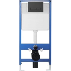 Kompletní podomítkový WC set Lite/Verde - černá lesklá - WC tlačítko Slim, černé matné - předstěnová instalace/sádrokarton - 49x36 cm