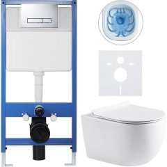 Kompletní podomítkový WC set Lite/Felci - bílá lesklá - WC tlačítko Slim, chrom - předstěnová instalace/sádrokarton - 52,5x36 cm