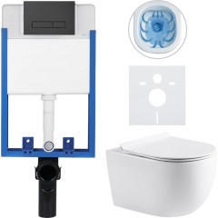 Kompletní podomítkový WC set Lite/Felci - bílá lesklá - WC tlačítko Slim, černé matné - k zazdění - 52,5x36 cm