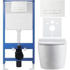Kompletní podomítkový WC set Lite/Felci - bílá lesklá - WC tlačítko Slim, bílé - předstěnová instalace/sádrokarton - 52,5x36 cm