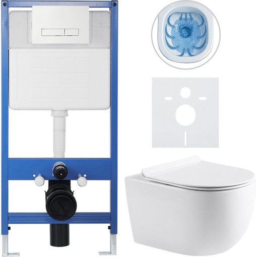 Kompletní podomítkový WC set Lite/Felci - bílá lesklá - WC tlačítko Slim, bílé - předstěnová instalace/sádrokarton - 52,5x36 cm