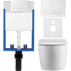 Kompletní podomítkový WC set Lite/Felci - bílá lesklá - WC tlačítko Slim, bílé - k zazdění - 52,5x36 cm