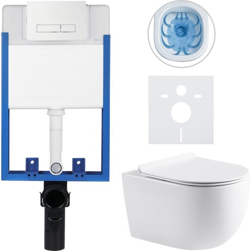 Kompletní podomítkový WC set Lite/Felci - bílá lesklá - WC tlačítko Slim, bílé - k zazdění - 52,5x36 cm