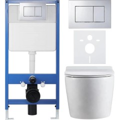 Kompletní podomítkový WC set Lite/Felci - bílá lesklá - WC tlačítko Classic, chrom - předstěnová instalace/sádrokarton - 52,5x36 cm