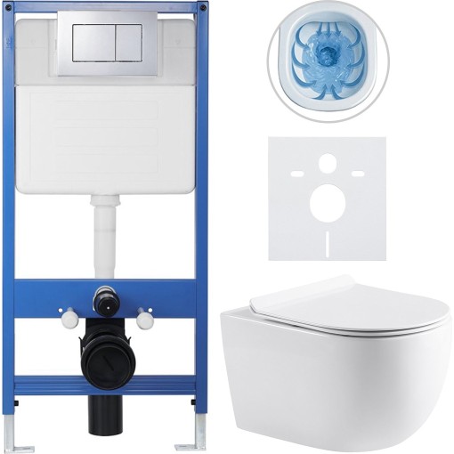 Kompletní podomítkový WC set Lite/Felci - bílá lesklá - WC tlačítko Classic, chrom - předstěnová instalace/sádrokarton - 52,5x36 cm
