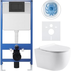 Kompletní podomítkový WC set Lite/Felci - bílá lesklá - WC tlačítko Classic, černé matné - předstěnová instalace/sádrokarton - 52,5x36 cm