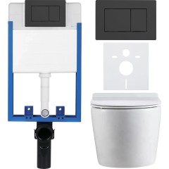 Kompletní podomítkový WC set Lite/Felci - bílá lesklá - WC tlačítko Classic, černé matné - k zazdění - 52,5x36 cm