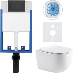 Kompletní podomítkový WC set Lite/Felci - bílá lesklá - WC tlačítko Classic, černé matné - k zazdění - 52,5x36 cm