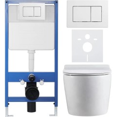 Kompletní podomítkový WC set Lite/Felci - bílá lesklá - WC tlačítko Classic, bílé - předstěnová instalace/sádrokarton - 52,5x36 cm