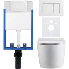 Kompletní podomítkový WC set Lite/Felci - bílá lesklá - WC tlačítko Classic, bílé - k zazdění - 52,5x36 cm