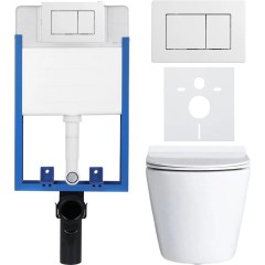 Kompletní podomítkový WC set Lite/Norbi - bílá lesklá - WC tlačítko Classic, bílé - k zazdění - 48,5x36,5 cm