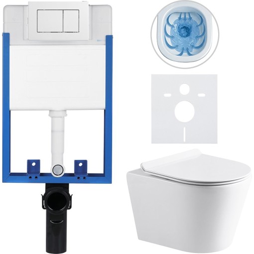 Kompletní podomítkový WC set Lite/Norbi - bílá lesklá - WC tlačítko Classic, bílé - k zazdění - 48,5x36,5 cm