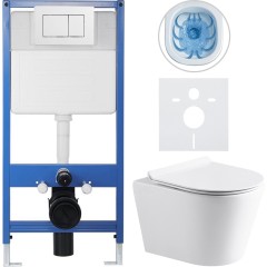 Kompletní podomítkový WC set Lite/Norbi - bílá lesklá - WC tlačítko Classic, bílé - předstěnová instalace/sádrokarton - 48,5x36,5 cm
