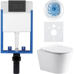 Kompletní podomítkový WC set Lite/Norbi - bílá lesklá - WC tlačítko Classic, černé matné - k zazdění - 48,5x36,5 cm
