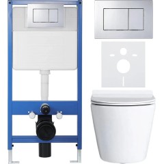 Kompletní podomítkový WC set Lite/Norbi - bílá lesklá - WC tlačítko Classic, chrom - k zazdění - 48,5x36,5 cm