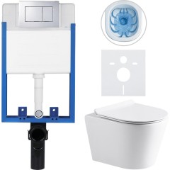 Kompletní podomítkový WC set Lite/Norbi - bílá lesklá - WC tlačítko Classic, chrom - k zazdění - 48,5x36,5 cm
