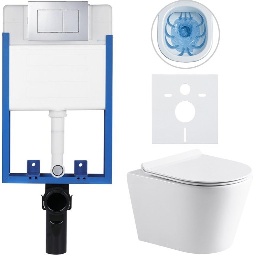 Kompletní podomítkový WC set Lite/Norbi - bílá lesklá - WC tlačítko Classic, chrom - k zazdění - 48,5x36,5 cm