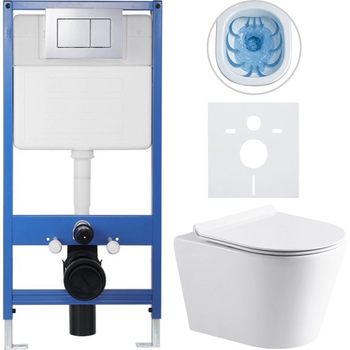Kompletní podomítkový WC set Lite/Norbi - bílá lesklá - WC tlačítko Classic, chrom - předstěnová instalace/sádrokarton - 48,5x36,5 cm