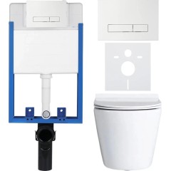 Kompletní podomítkový WC set Lite/Norbi - bílá lesklá - WC tlačítko Slim, bílé - k zazdění - 48,5x36,5 cm