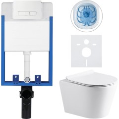 Kompletní podomítkový WC set Lite/Norbi - bílá lesklá - WC tlačítko Slim, bílé - k zazdění - 48,5x36,5 cm