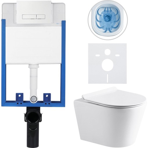 Kompletní podomítkový WC set Lite/Norbi - bílá lesklá - WC tlačítko Slim, bílé - k zazdění - 48,5x36,5 cm