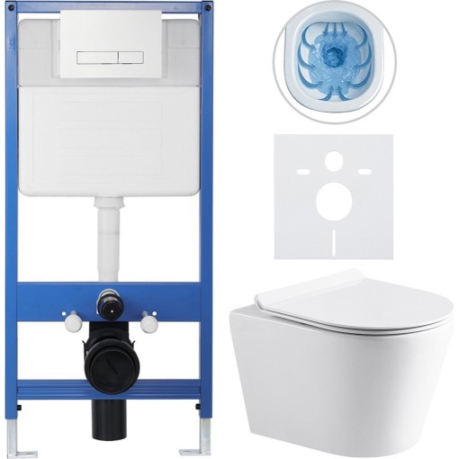 Kompletní podomítkový WC set Lite/Norbi - bílá lesklá - WC tlačítko Slim, bílé - předstěnová instalace/sádrokarton - 48,5x36,5 cm