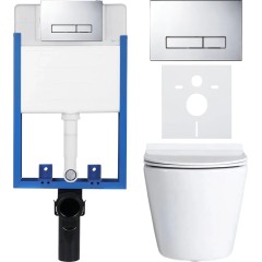 Kompletní podomítkový WC set Lite/Norbi - bílá lesklá - WC tlačítko Slim, chrom - k zazdění - 48,5x36,5 cm