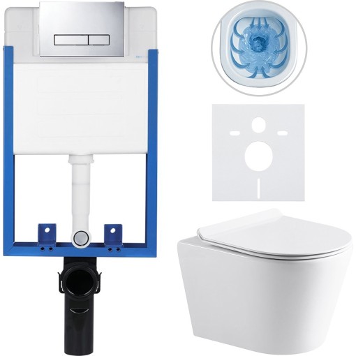 Kompletní podomítkový WC set Lite/Norbi - bílá lesklá - WC tlačítko Slim, chrom - k zazdění - 48,5x36,5 cm
