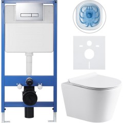 Kompletní podomítkový WC set Lite/Norbi - bílá lesklá - WC tlačítko Slim, chrom - předstěnová instalace/sádrokarton - 48,5x36,5 cm