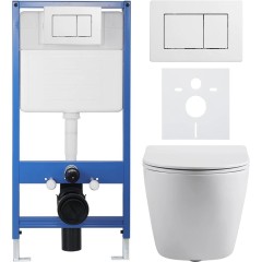 Kompletní podomítkový WC set Lite/Cesso - bílá lesklá - WC tlačítko Classic, bílé - předstěnová instalace/sádrokarton - 49x36 cm