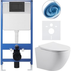 Kompletní podomítkový WC set Lite/Cesso - bílá lesklá - WC tlačítko Classic, černé matné - předstěnová instalace/sádrokarton - 49x36 cm