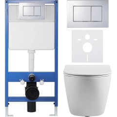 Kompletní podomítkový WC set Lite/Cesso - bílá lesklá - WC tlačítko Classic, chrom - předstěnová instalace/sádrokarton - 49x36 cm
