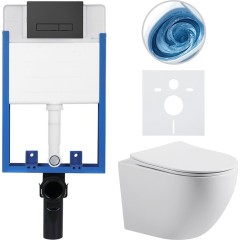 Kompletní podomítkový WC set Lite/Cesso - bílá lesklá - WC tlačítko Slim, černé matné - k zazdění - 49x36 cm
