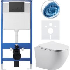Kompletní podomítkový WC set Lite/Cesso - bílá lesklá - WC tlačítko Slim, černé matné - předstěnová instalace/sádrokarton - 49x36 cm
