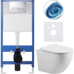 Kompletní podomítkový WC set Lite/Cesso - bílá lesklá - WC tlačítko Slim, chrom - předstěnová instalace/sádrokarton - 49x36 cm
