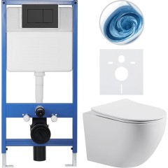 Kompletní podomítkový WC set Lite/Cesso - bílá matná - WC tlačítko Classic, černé matné - předstěnová instalace/sádrokarton - 49x36 cm