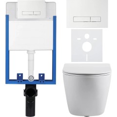 Kompletní podomítkový WC set Lite/Cesso - bílá matná - WC tlačítko Slim, bílé - k zazdění - 49x36 cm
